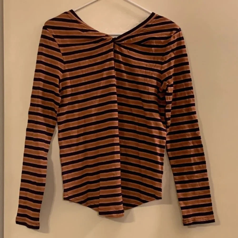 PACT Easy Slub Twist Back Long Sleeve‎ Shirt in Harvest Stripe - Picture 3 of 7